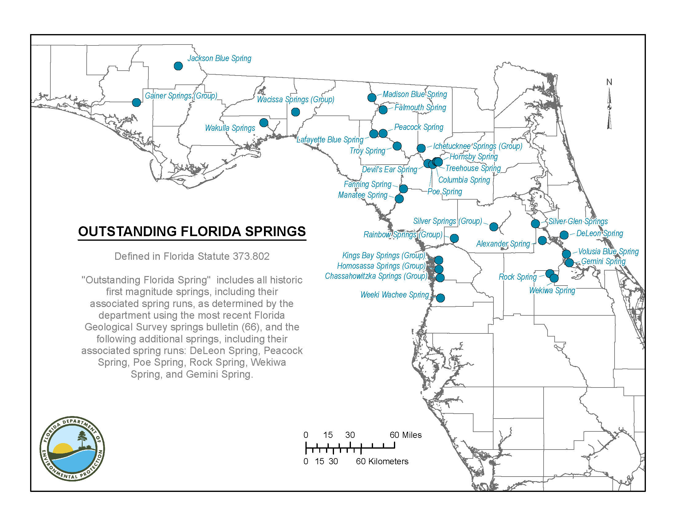 Map Of Outstanding Florida Springs Florida Department Of   Springs Of Florida Outstanding Figure Final 